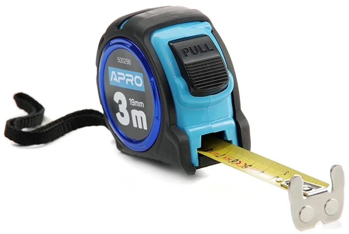 Рулетка прогумована з магнітом та автостопом, подвійний зачіп 3 м х 19 мм Apro (500295)