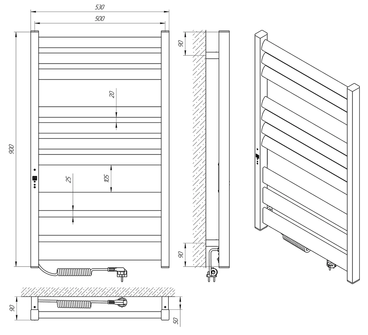 Рушникосушка Електрична Laris Лавина ЧКЧ10 500 х 900