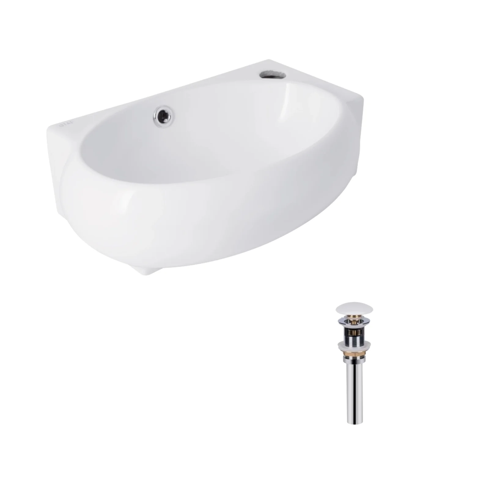 Раковина подвесная овальная правая Qtap Leo 430x285x160 мм White с донным клапаном PU02O