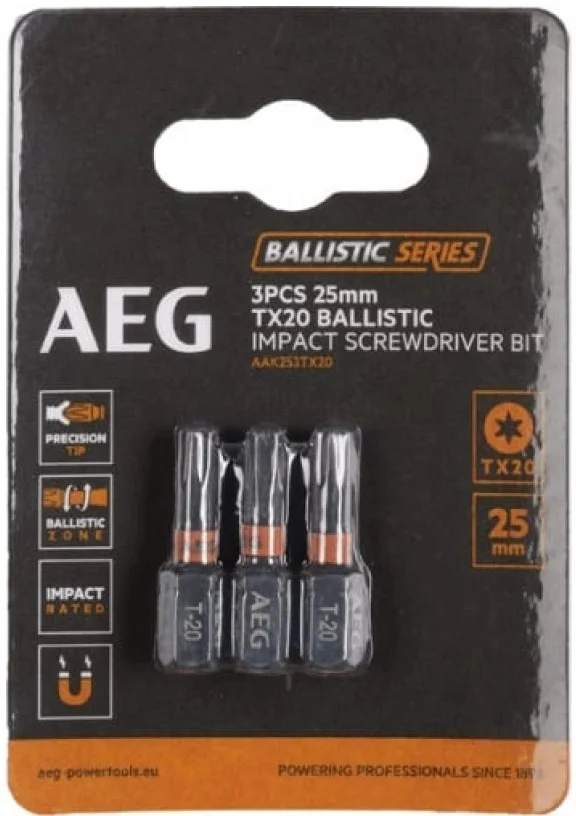 Біта ударна TORX TX20 1/4" L25мм 3шт AEG AAK252TX20 (4932479174)