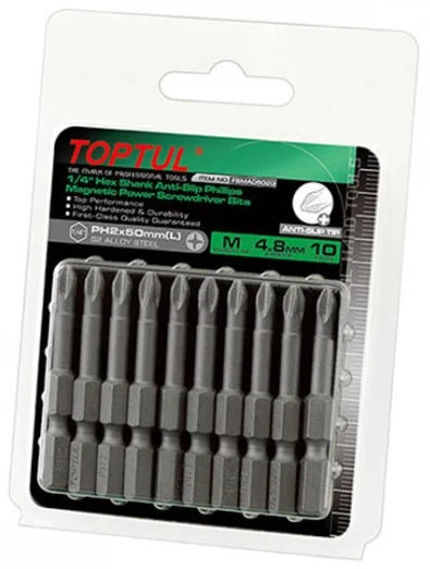 Набір біт 1/4" PH2 L=50мм 10од. Toptul (FSMA0802G)