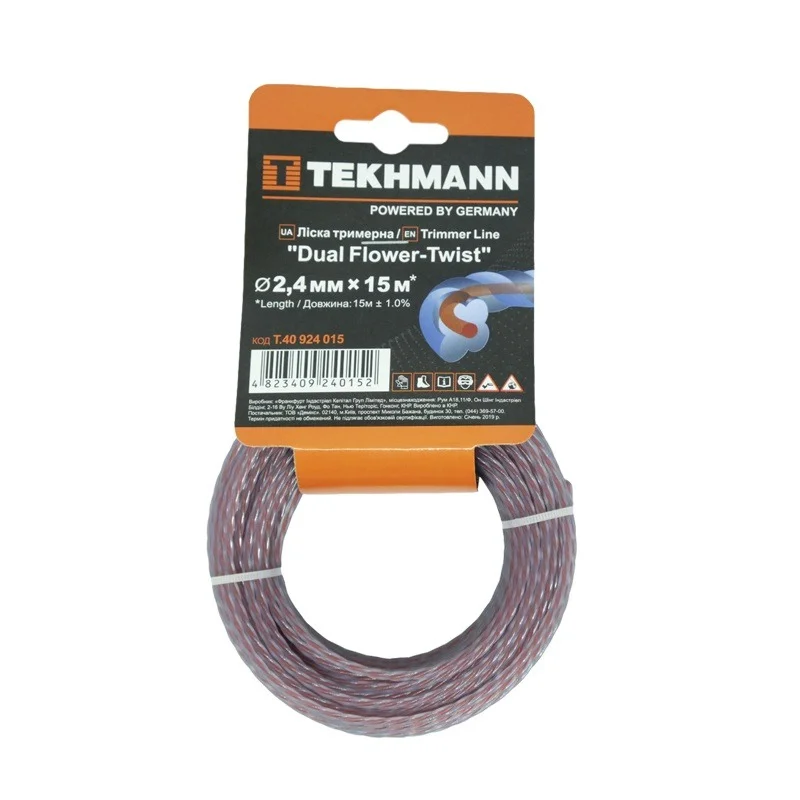 Ліска для тримерів Tekhmann "DUAL Flower-Twist" (кручений квадрат з кордом) 2.4мм*15м (T.40924015)