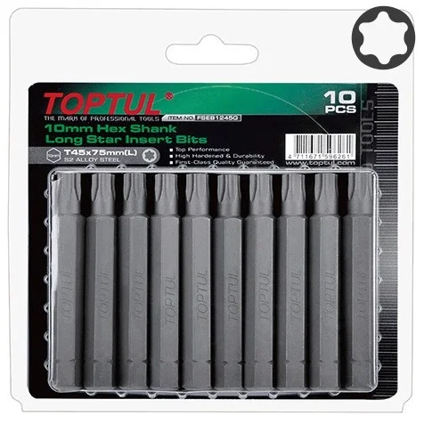 Набір біт 10мм TORX T40 L=75мм 10 од. на блістері Toptul (FSEB1240G)