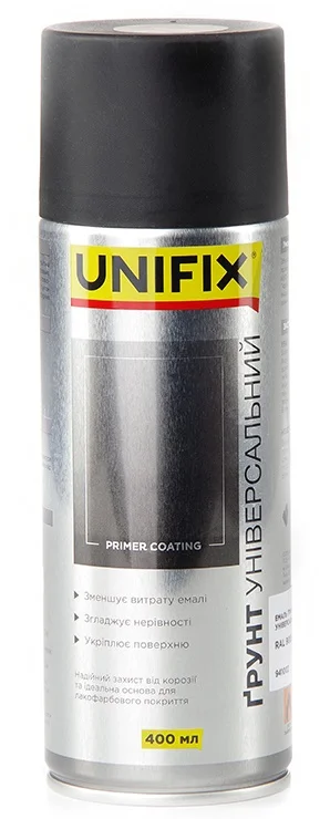 Емаль акрилова ґрунтувальна універсальна RAL 9005 Чорний 400мл Unifix (941002)
