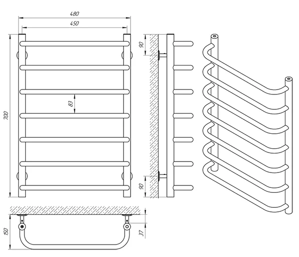 Рушникосушка Laris Стандарт П7 450 x 700