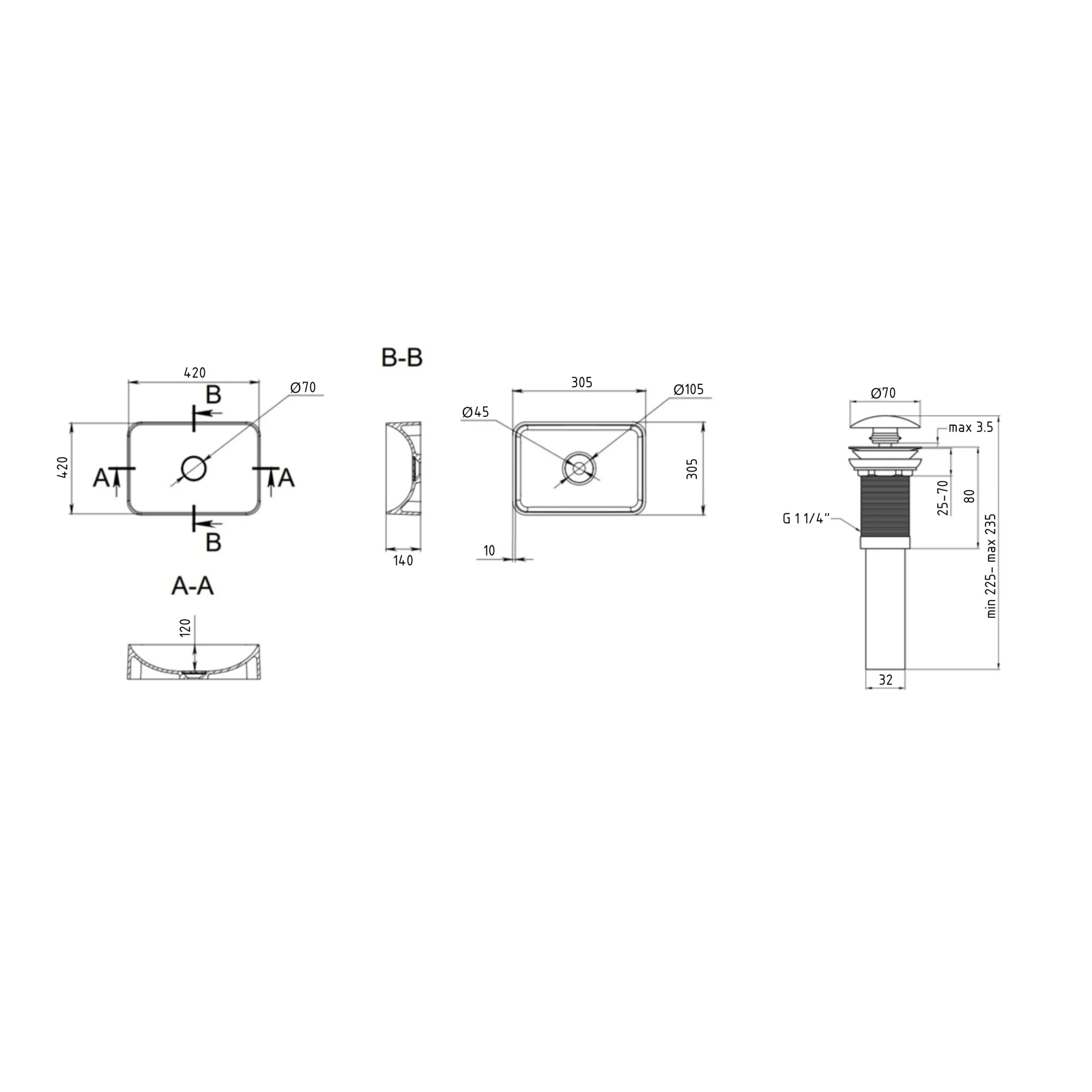Раковина накладная Qtap Kolibri 425x425x140 мм, White, квадратная с донным клапаном Pop-up PU02 - фото 2