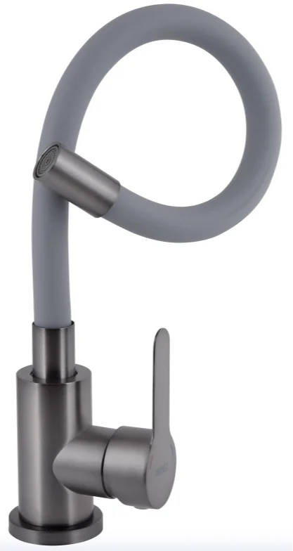 Змішувач для кухні Brinex Pure 015F3 з гнучким виливом Graphite/Grey