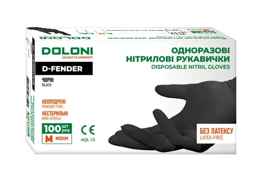 Рукавички одноразові нітрилові Doloni D-Fender чорні розмір 7