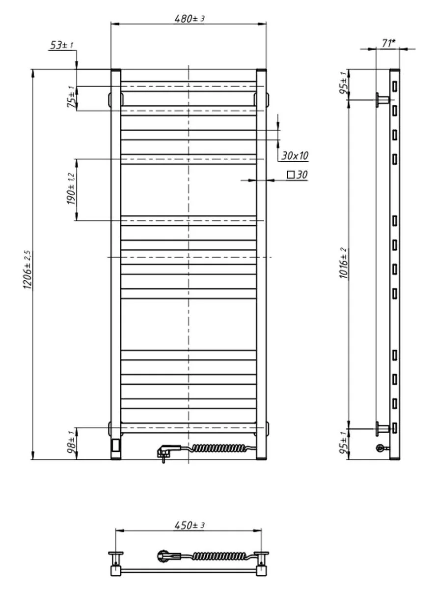 Полотенцесушитель электрический Navin Авангард 480 х 1200 Digital черный муар - фото 8