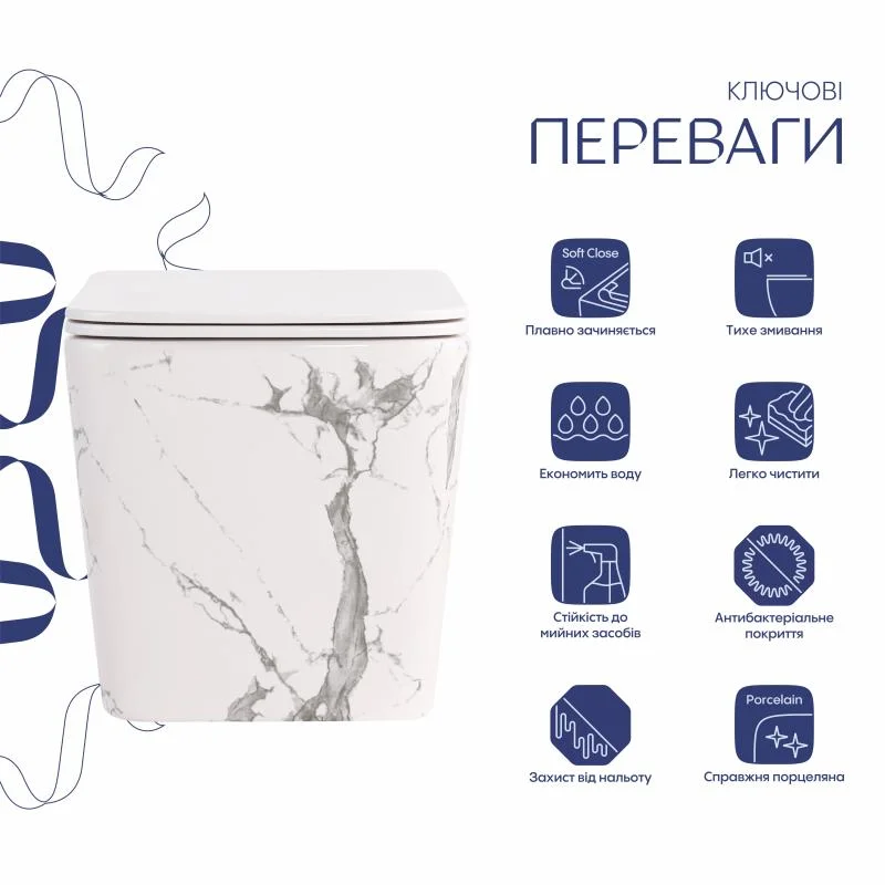 Унітаз підвісний Qtap Tern Ultra Quiet QT17332303ASMR Мармур (Slim, Duroplast, Soft-close, Quick Release) - фото 3