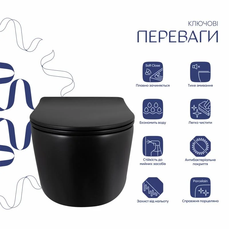 Унітаз підвісний Qtap Taurus Ultra Quiet QTTAU28BLM50504 Чорний (Slim, Duroplast, Soft-close, Quick Release) - фото 3