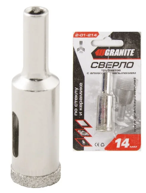 Свердло трубчасте з алмазним напиленням для скла та кераміки Ø 14 мм Granite (2-01-214)