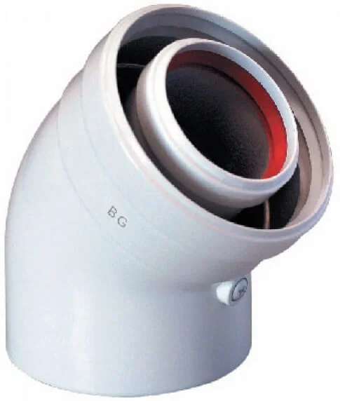 Коаксіальний кут 60/100 45º Rocterm розтруб-труба для конденсаційних котлів