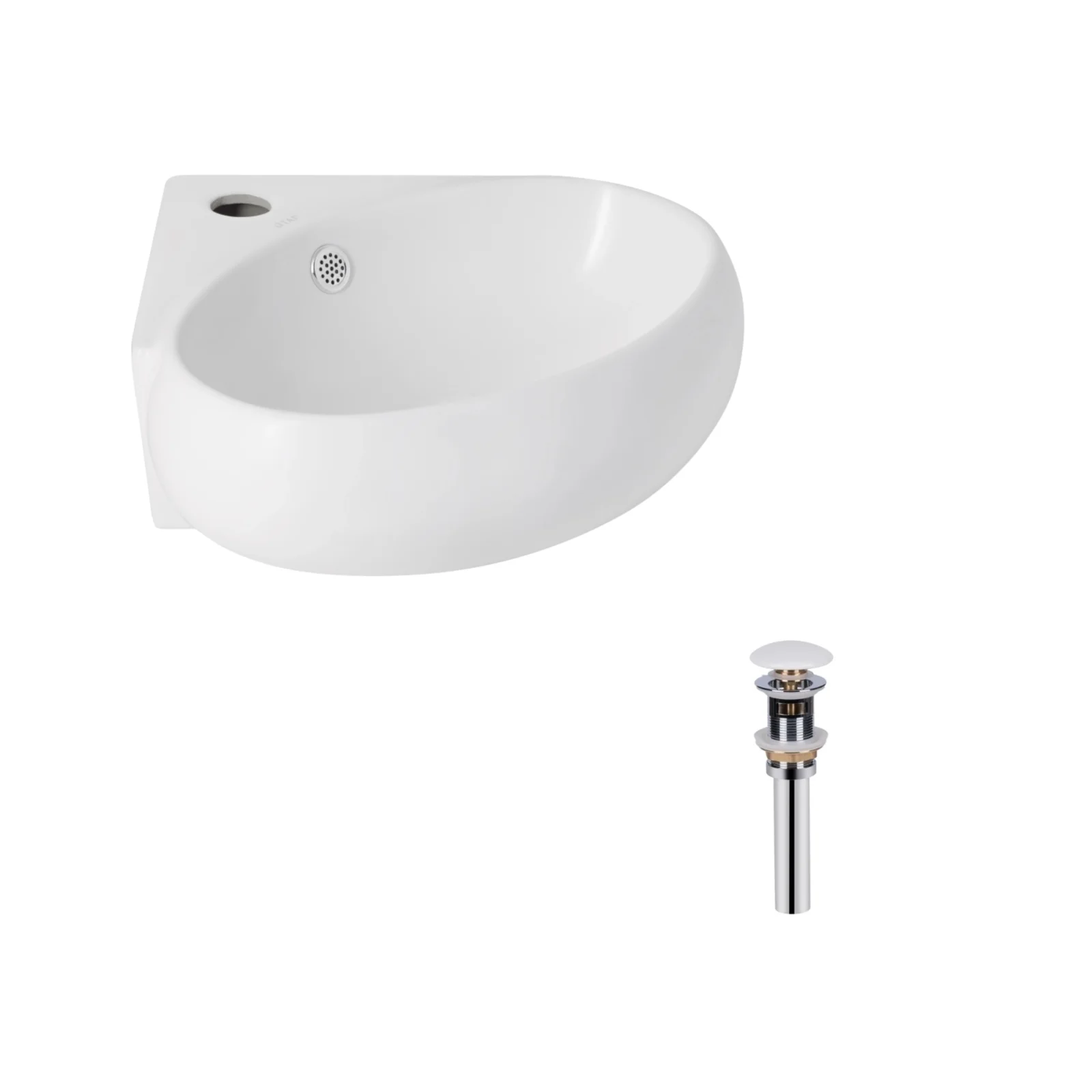 Раковина подвесная угловая овальная Qtap Leo N 380x360x130 мм WHITE с донным клапаном PU02O