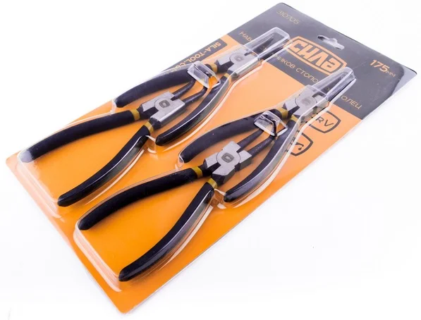 Набір обгумованих щипців для стопорних кілець Сила L=175 мм (4шт) (310705)