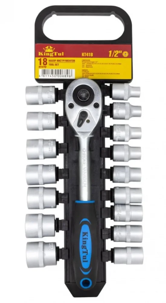 Набір головок з тріскачкою 6-гранний 18 од 1/2" KingTul (KT418)