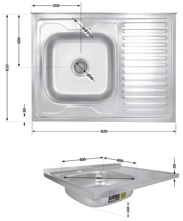 Кухонна мийка Brinex 6080-L (satin) 0,6 мм