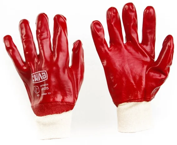 Рукавички з ПВХ покриттям Р10 (червоний манжет без хедера) Сила (481215)