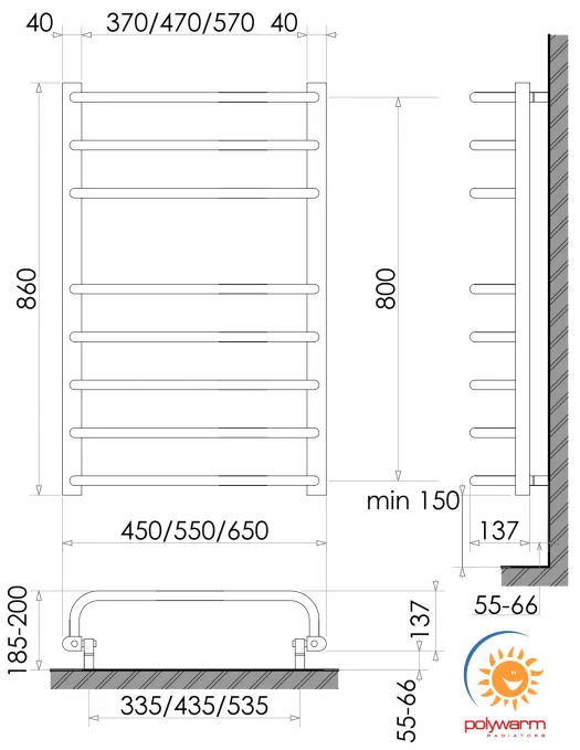 Рушникосушка Polywarm Tesla Sensor EU 8/55 Wi-Fi