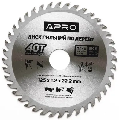 Диск пильный для дерева 125х22,2х40Т APRO (830105)