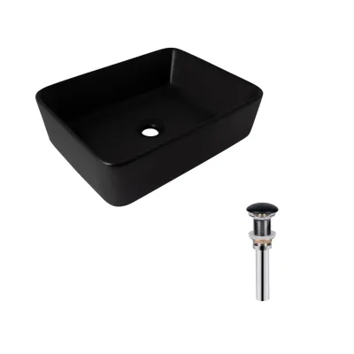 Раковина накладная прямоугольная Qtap Tern 480х370х135 мм Matt Black с донным клапаном PU03