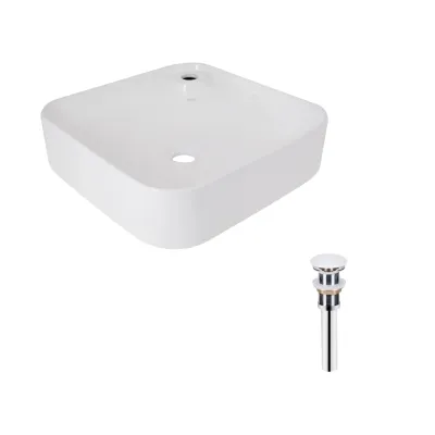 Раковина накладная квадратная Qtap Stork 430x430x125 мм White с донным клапаном PU02