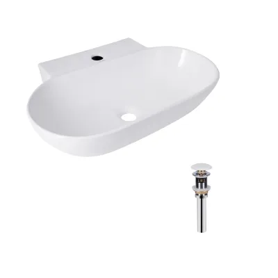Раковина подвесная / накладная овальная Qtap Cardinal 565х400х130 мм White с донным клапаном PU02