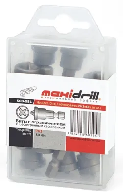 Бита с ограничителем 1/4" L50мм PH2 (кратно 10 шт.) Maxidrill (500-081)