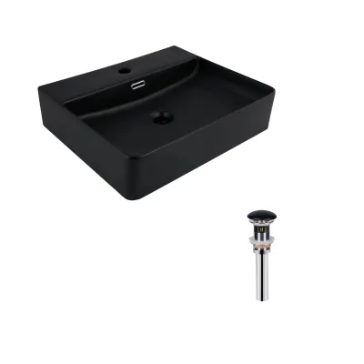 Раковина подвесная прямоугольная Qtap Nando LT 500х420х130 мм Matt Black с донным клапаном PU03O