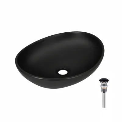 Раковина накладная овальная Qtap Dove 415x340x140 мм Matt Black с донным клапаном PU03