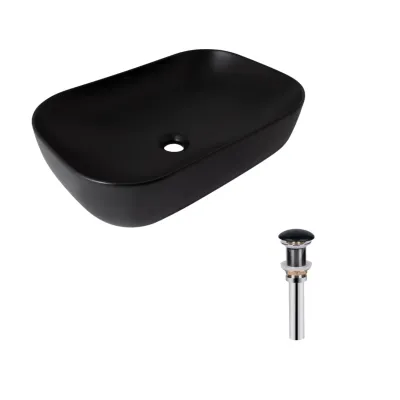 Раковина накладная прямоугольная Qtap Robin 600x390x150 мм Matt Black с донным клапаном PU03