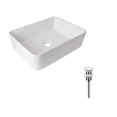 Раковина накладная прямоугольная Qtap Tern 480х370х135 мм White с донным клапаном PU02