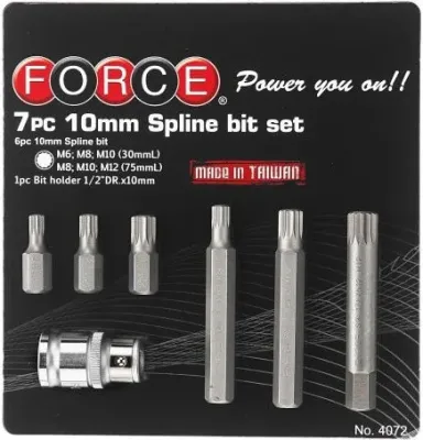 Набор бит 10мм 12-гранный Spline M6-М12 7шт. Force (4072)
