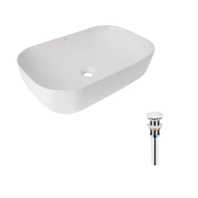 Раковина накладная прямоугольная Qtap Robin 600x390x150 мм White с донным клапаном PU02