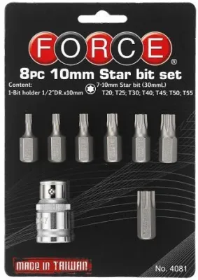Набор бит 10мм L30мм TORX T25-Т55 8 шт. Force (4081)