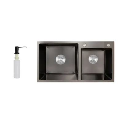 Кухонная мойка двойная Lidz H7843 3,0/1,0 Brush Черный