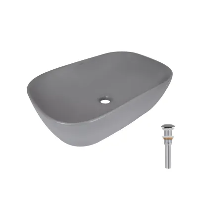 Раковина Qtap Robin 600x390x150 с донным клапаном Каменно-серый