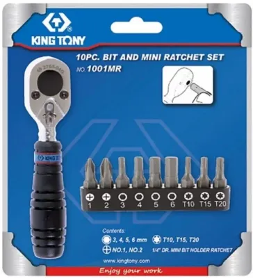 Набор бит King Tony 1/4" TORX, PH, HEX 10 шт. (1001MR)