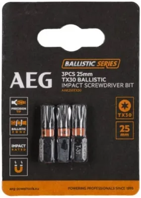 Бита ударная TORX TX30 1/4" L25мм 3шт AEG AAK252TX30 (4932479176)