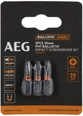 Бита ударная PH1 1/4" L25мм 3шт AEG AAK253PH1 (4932479167)