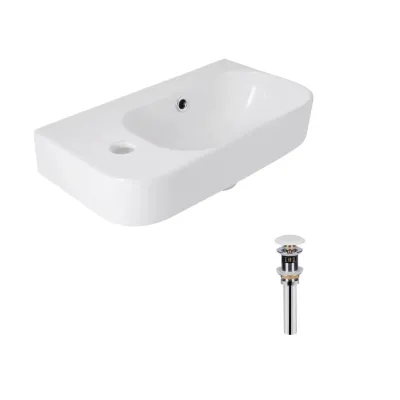 Раковина подвесная прямоугольная левая Qtap Tern 450х250х158 мм White с донным клапаном PU02O