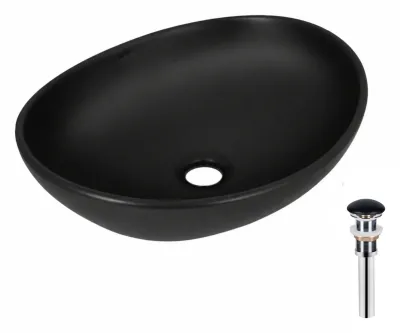 Раковина накладная овальная Qtap Dove 415x340x140 мм Matt Black с донным клапаном PU03
