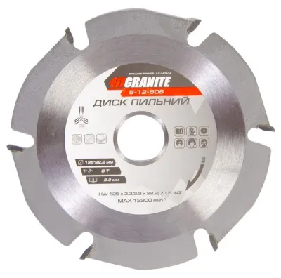 Диск пильный по дереву с твердосплавными напайками 125x22.2, 6Т Granite (5-12-506)