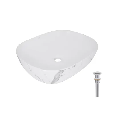 Раковина Qtap Aquarius 470x380x120 с донным клапаном Мрамор