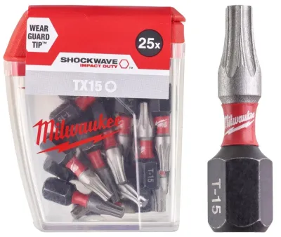 Бита Milwaukee Shockwave 1/4" L25мм TX15 (25шт) (4932430873)