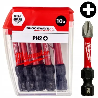 Бита Milwaukee Shockwave 1/4" L50мм PH2 (10шт) (4932430855)