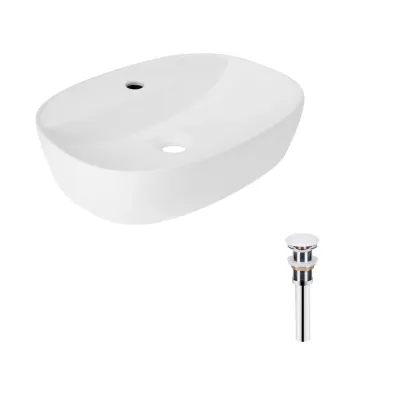 Раковина накладная овальная Qtap Scorpio 500x380x120 мм White с донным клапаном PU02