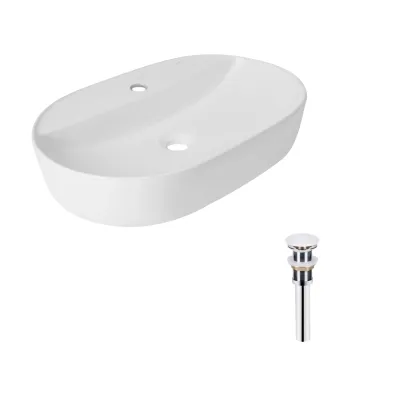 Раковина накладная овальная Qtap Scorpio 600х400х120 мм White с донным клапаном PU02