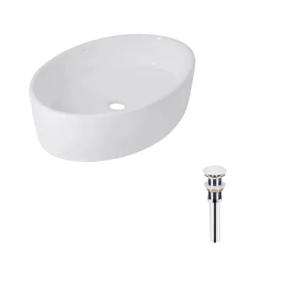 Раковина накладная овальная Qtap Kolibri 500x360x140 мм White с донным клапаном PU02