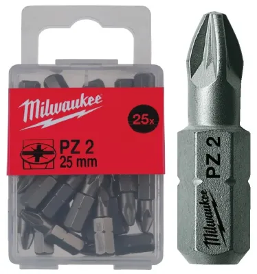 Бита Milwaukee 1/4" L25мм PZ2 (25шт) (4932399590)